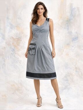 Paolo Tricot Avant Garde Midi Dress Silver Gray Architectural Size M